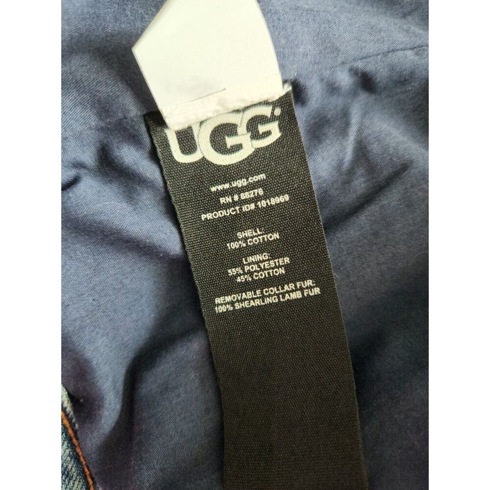UGG SHEEPSKIN TRIM VINTAGE DENIM JACKET, WOMEN SIZE S Missing Fur Collar - Picture 7 of 8